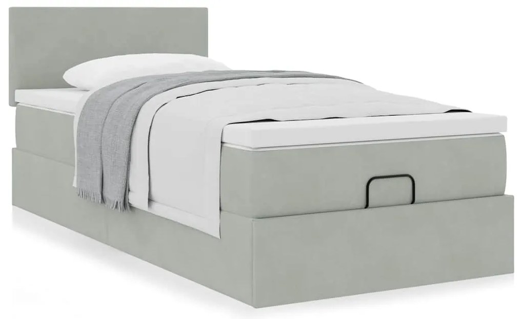 Estrutura cama otomana colchão 90x190 cm veludo cinzento claro