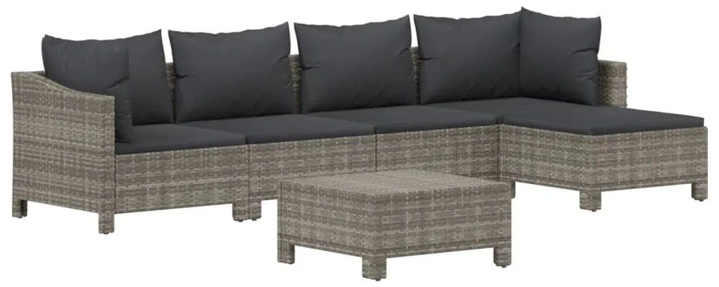 6 pcs conjunto lounge de jardim c/ almofadões vime PE cinzento