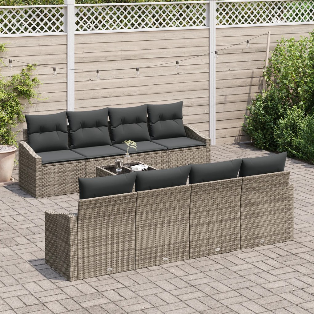 Conjunto de Sofá de Jardim com Almofadas Cinza Vime PE