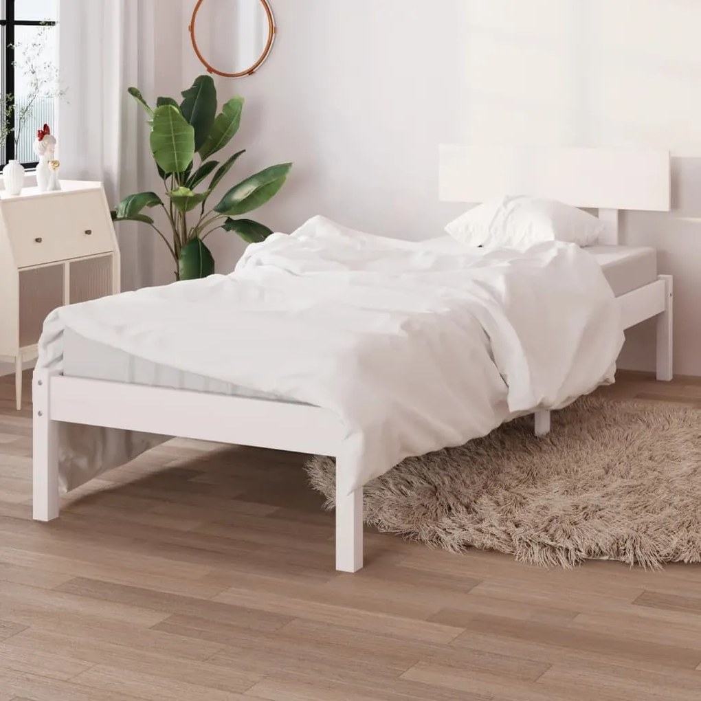 810113 vidaXL Estrutura de cama solteiro 90x190 cm pinho maciço branco