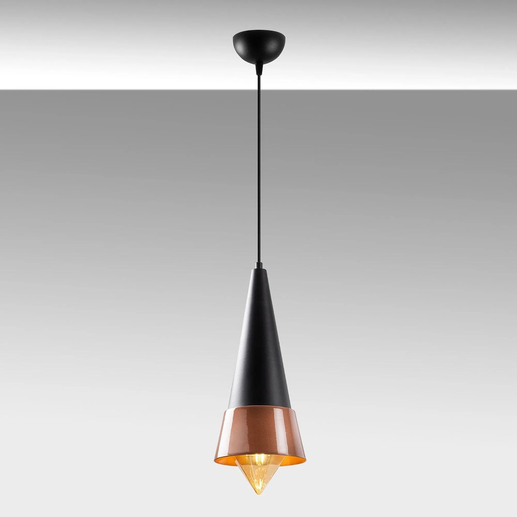 Candeeiro de Teto Dodo – Preto e Cobre – 19 x 19 cm