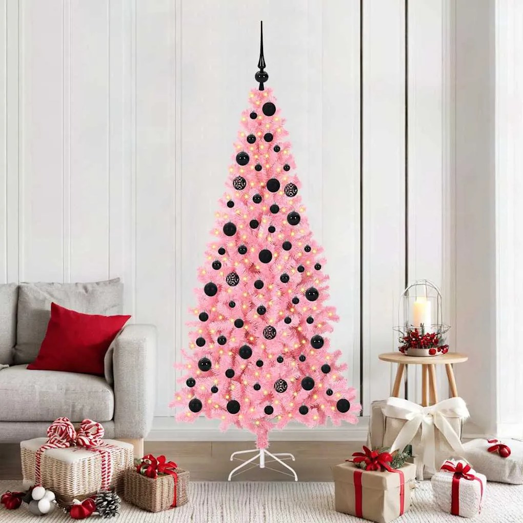 vidaXL Árvore de Natal com 300 LEDs com suporte Rosa 180 cm PVC