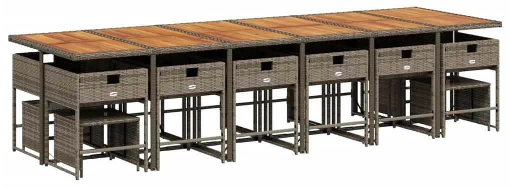 17 pcs conj. de jantar p/ jardim c/ almofadões vime PE cinzento