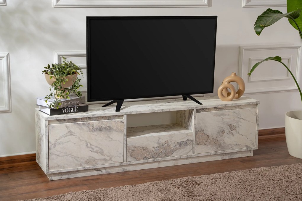 Móvel de TV "Vanguard" - 160x42x29,5 cm - Design Moderno - Mármore Fre