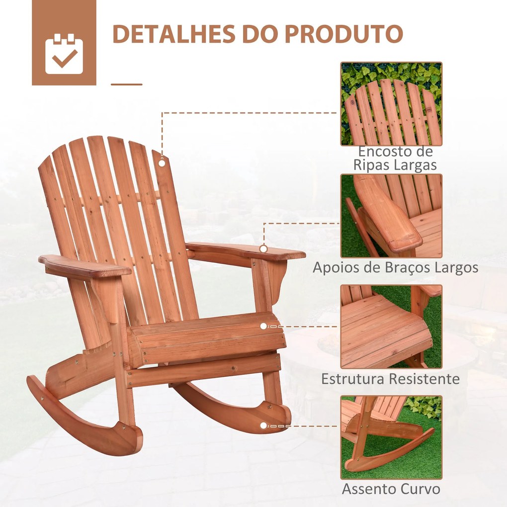 Cadeira Baloiço Cadeira Adirondack de Madeira Natural 77x94x97 cm para