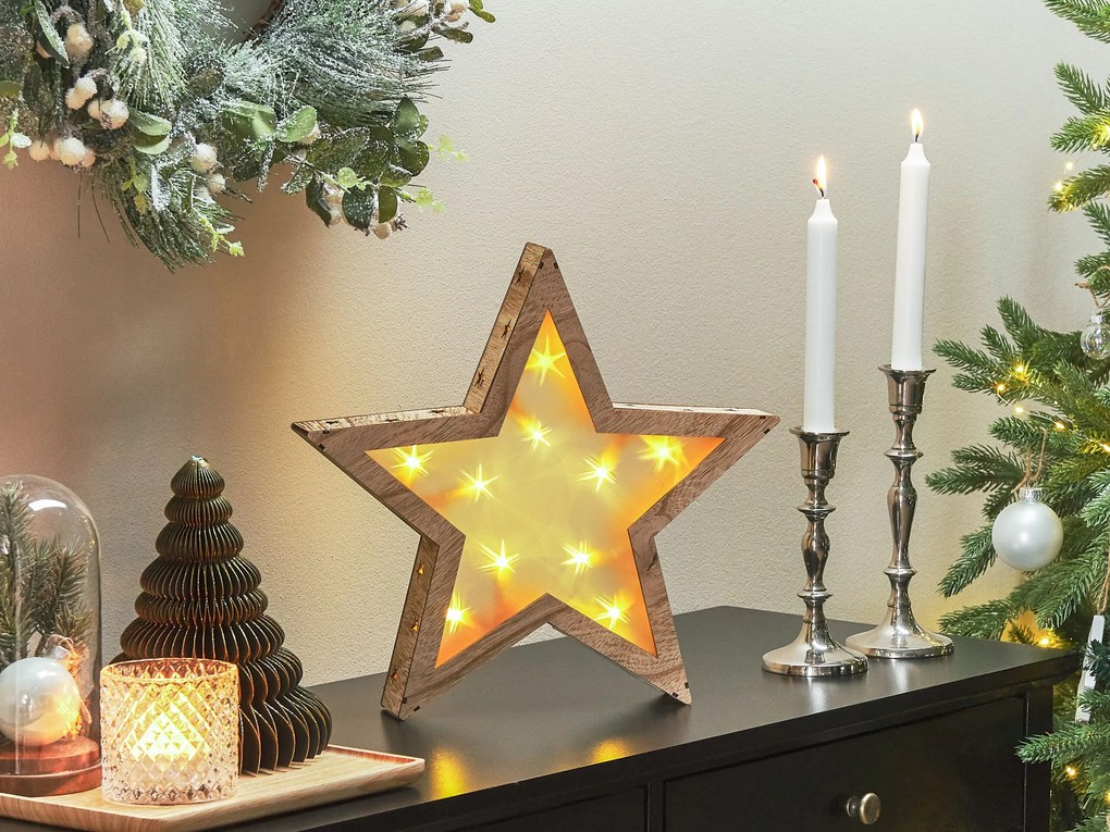 Decoração em madeira clara com LED em forma estrela 35 cm NASTOLA Beliani