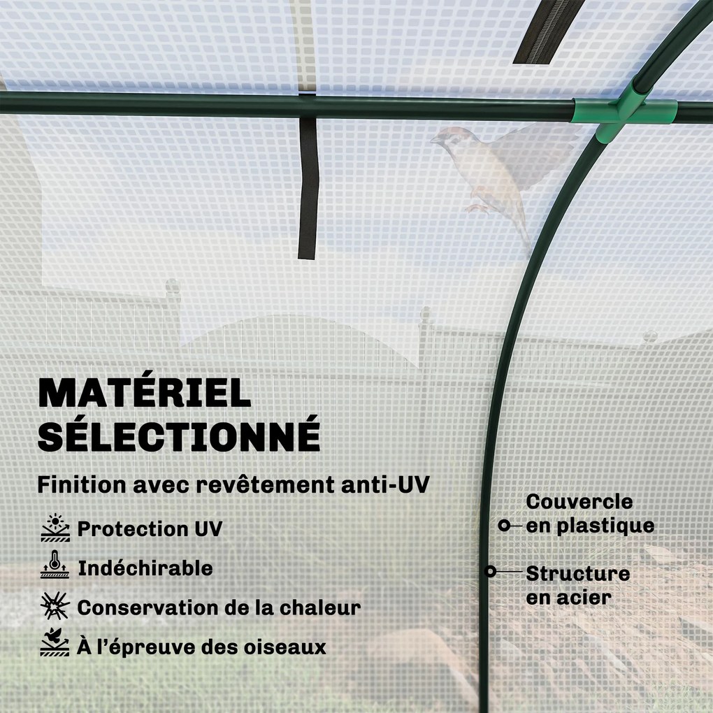 Mini estufa de jardim para tomates, 4 x 1 x 0,80 m, em aço e PE anti-UV, com 4 portas enroláveis com fecho de correr, branca