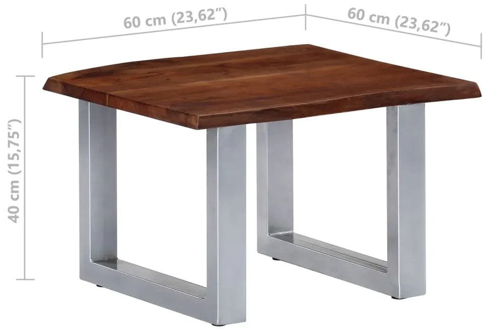 Mesa de centro com arestas vivas 60x60x40 cm acácia maciça