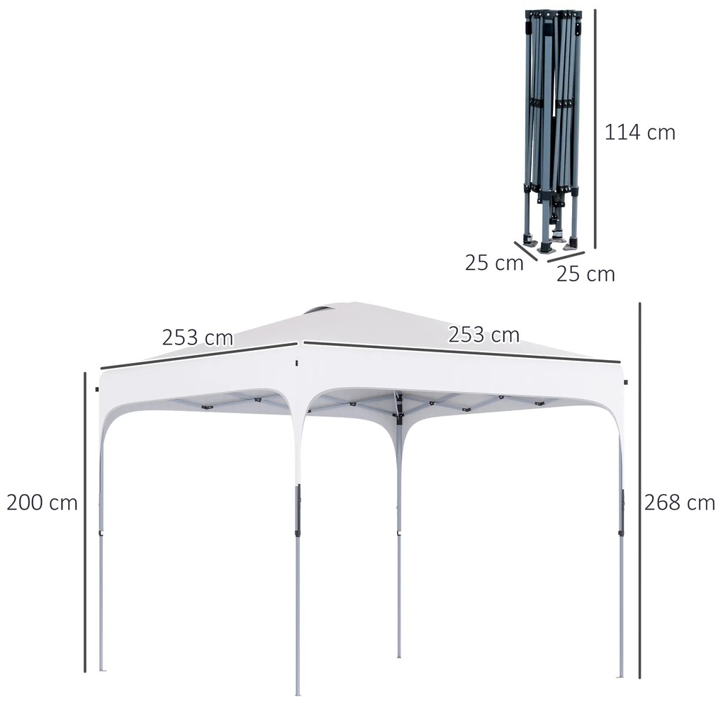 Outsunny Tenda Dobrável 2,5x2,5x2,68cm Tenda de Jardim com Proteção UV 50+ Altura Ajustável com 4 Bolsas de Areia e Bolsa de Transporte para Acampamento Festas Pátio Branco