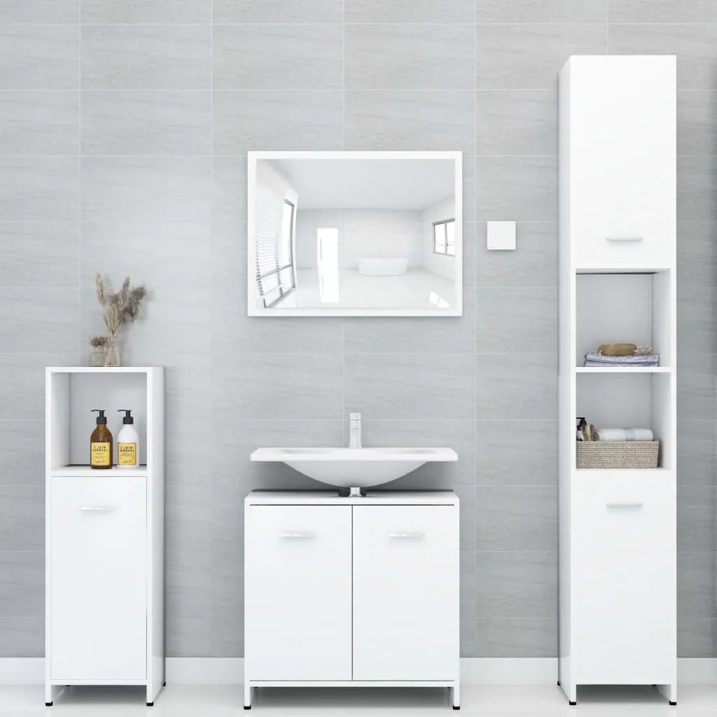 vidaXL 4 pcs conjunto de móveis de casa de banho contraplacado branco