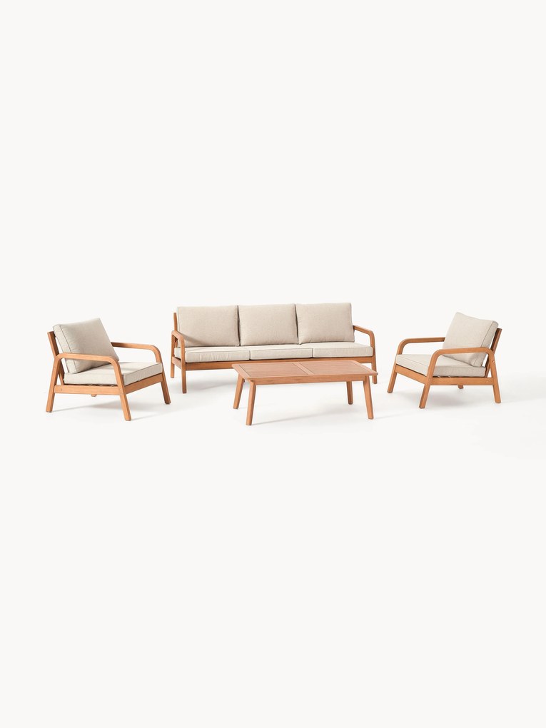 Conjunto lounge para jardim em madeira de eucalipto Bergen, conjunto de 4
