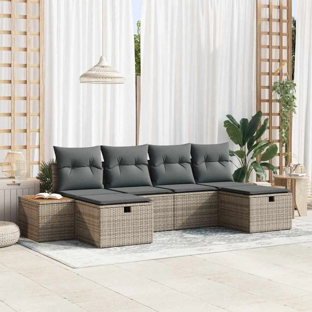 vidaXL Conjunto de Sofá de Jardim com 6 Peças e Almofadas em Rattan Sintético Cinza