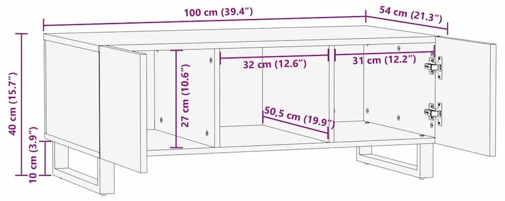 Mesa de Centro - 100x54x40 cm, de madeira maciça e com design legal.