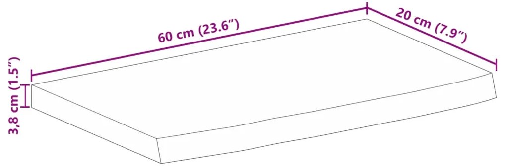 Tampo de mesa borda viva 60x20x3,8 cm mangueira áspera maciça