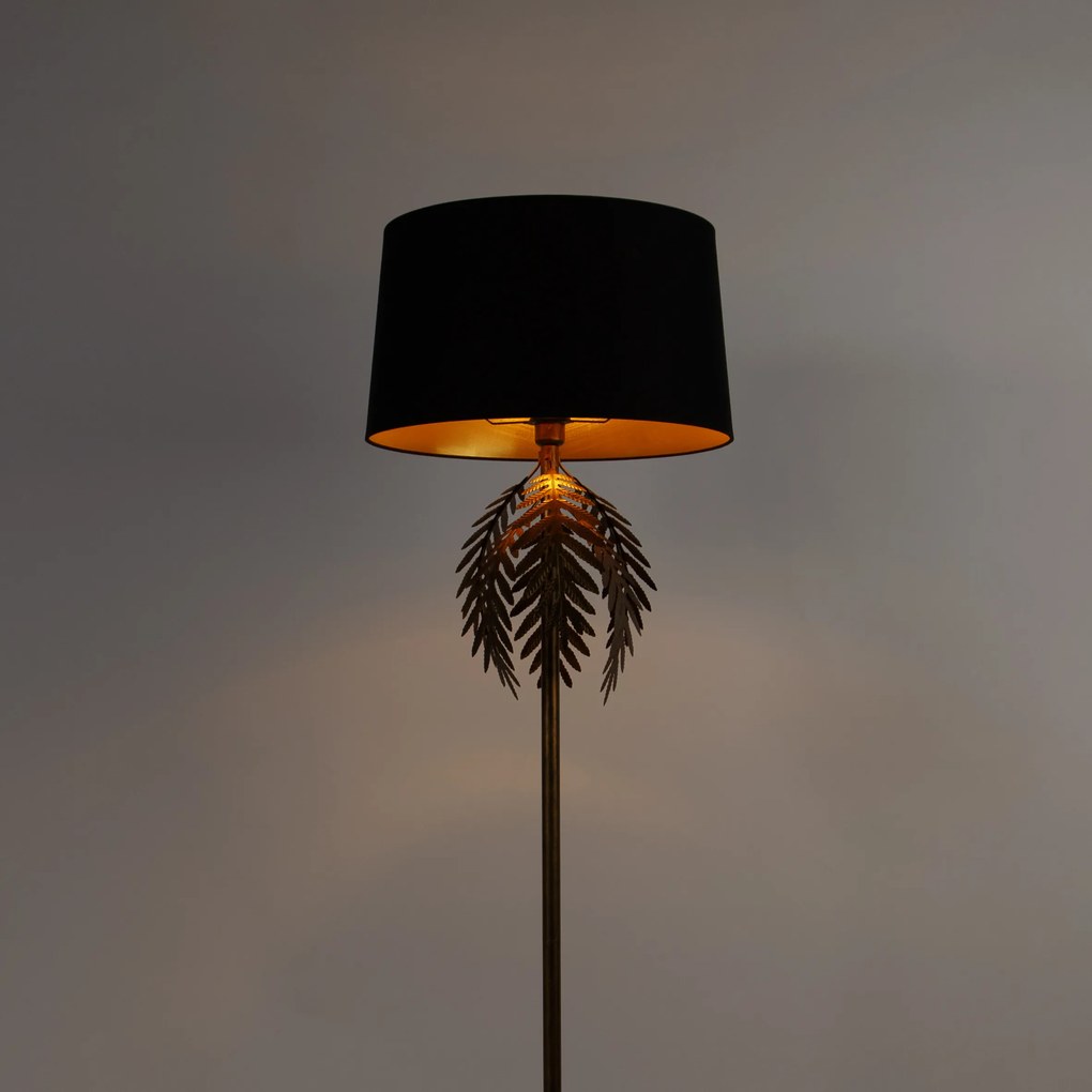 Candeeiro de pé dourado 145 cm com cúpula de algodão preto 50 cm - Botanica Rústico