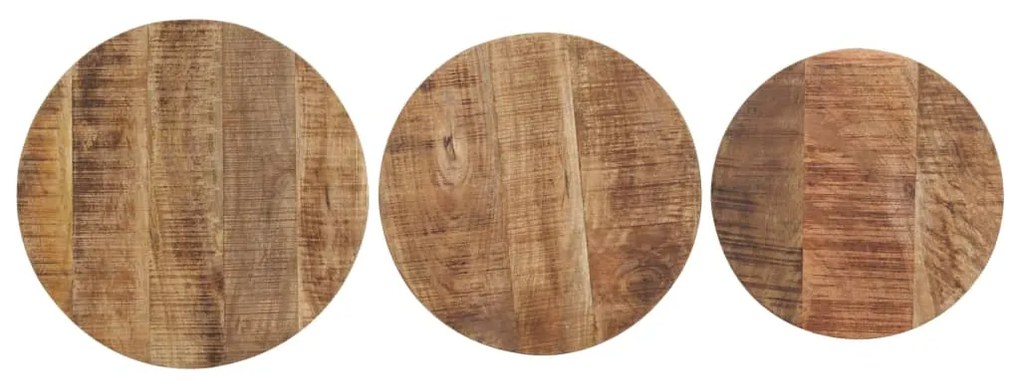 Mesas de apoio 3 pcs madeira de mangueira áspera