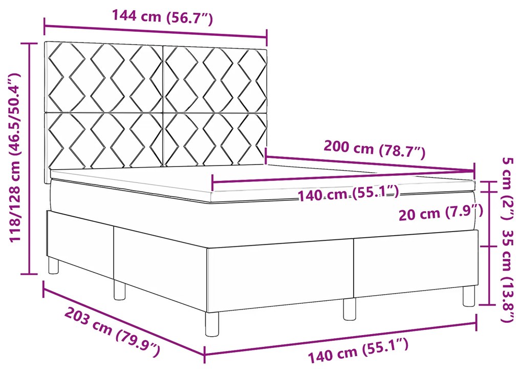 Cama Box Spring com Colchão Cinza Escuro 140x200 cm Tecido