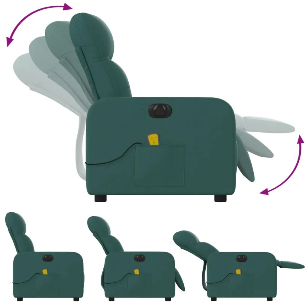 Poltrona reclinável de massagens elétrica tecido verde-escuro