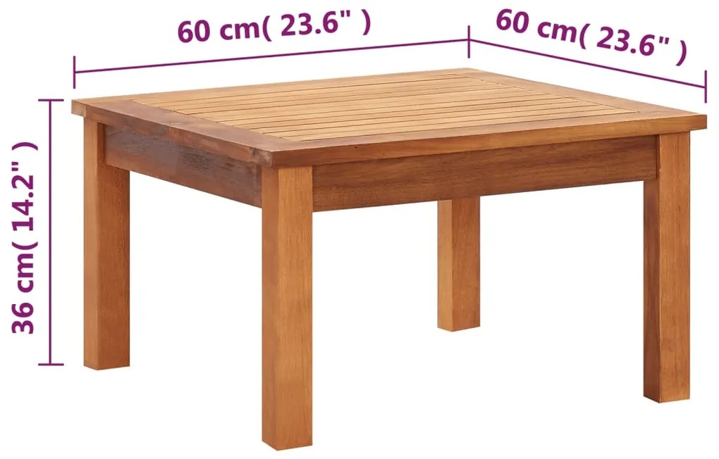 Mesa de centro p/ jardim 60x60x36 cm madeira de acácia maciça