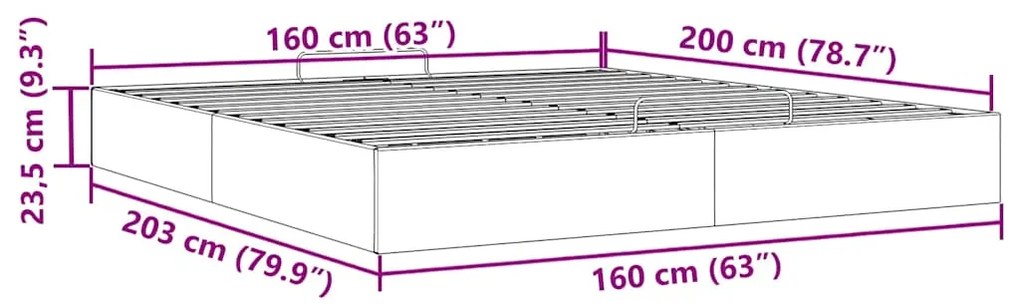 Estrutura de cama otomana sem colchão 160x200 cm cinzento