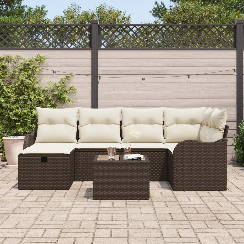 Conjunto de Sofá de Jardim vidaXL de 7 Peças com Almofadas Castanho Ra