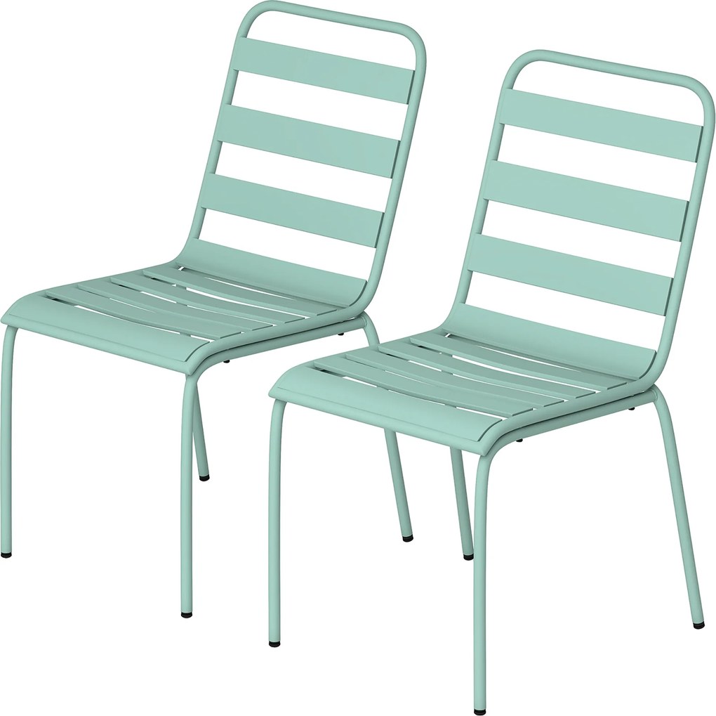 Conjunto de 2 cadeiras de jardim empilháveis em metal para terraço, varanda, jardim, verde
