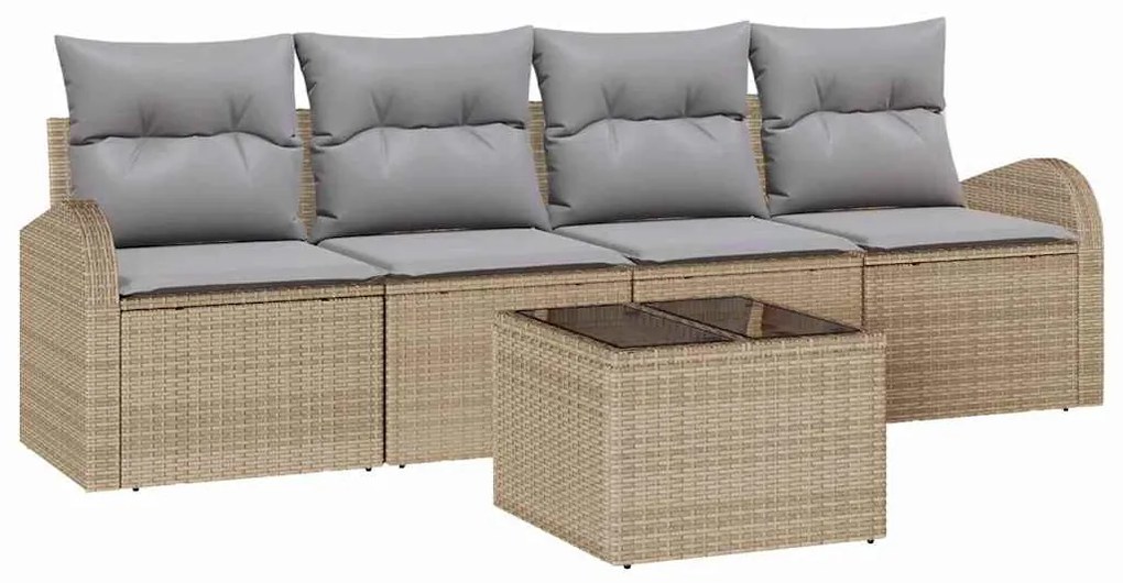 Sofá de Jardim de 5 Peças com Almofadas Bege em Rattan Sintético