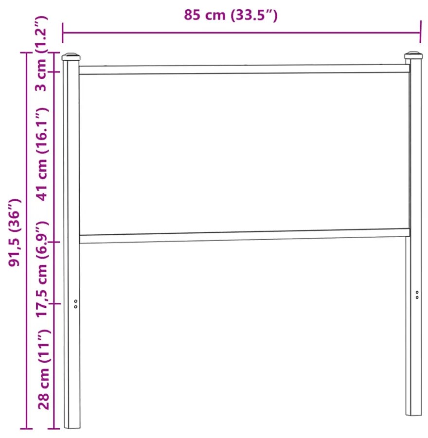 Cabeceira de cama 80cm derivados de madeira/aço carvalho sonoma