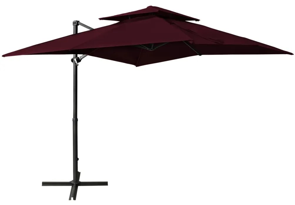 vidaXL Guarda-sol de jardim cantilever c/ toldo duplo 250x250 cm bordô