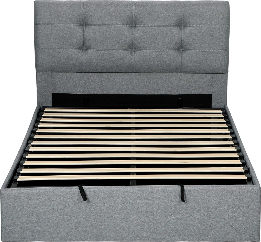 Cama com arrumação 140x190 (COLCHÃO NÃO INCLUIDO), estrutura de cama de casal estofada com base de ripas de madeira e arrumação oculta, sem colchão, c