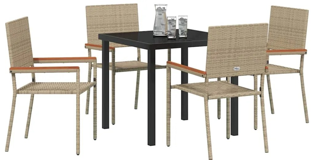 Conjunto de Jantar de Jardim 5 Peças Bege em Rattan Sintético