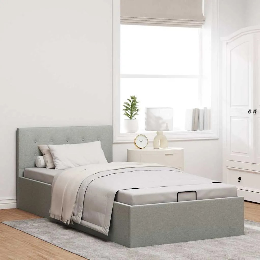Cama hidráulica c/ arrumação 100x200cm tecido cinza-claro