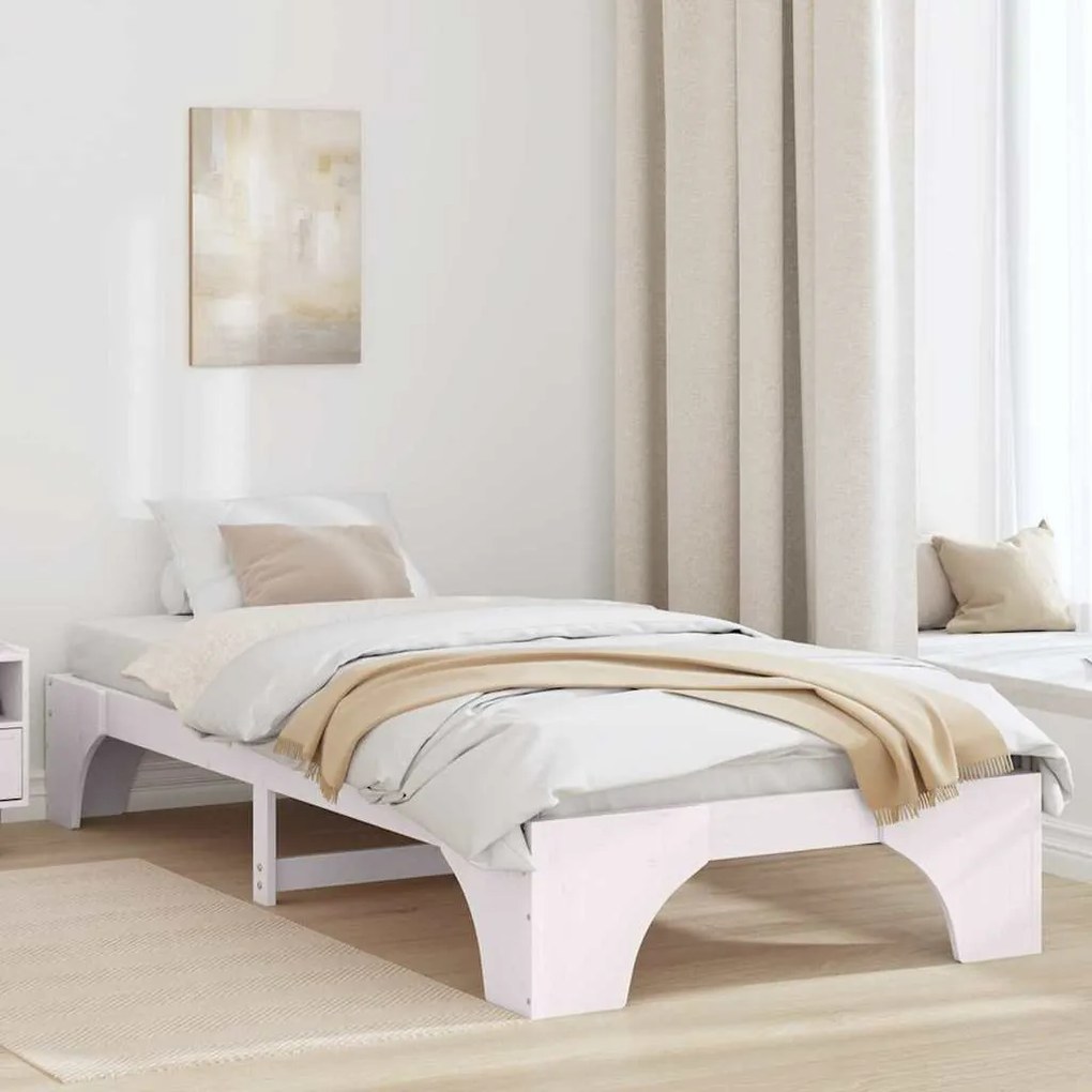 vidaXL Estrutura de Cama Branca 90x200 cm em Madeira de Pinho Sólido da