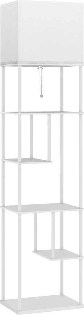 HOMCOM Candeeiro de Pé com Prateleiras Brilho e Temperaturas de Cor Ajustáveis 3000K-6500K e Temporizador 40x29x171 cm Branco | Aosom Portugal