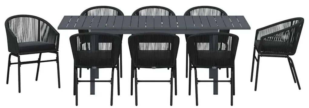 Conjunto de Jantar para Jardim Manual 9 pcs Preto Largo