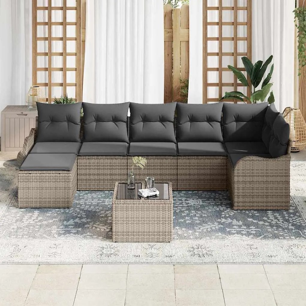 Conjunto de Sofá de Jardim vidaXL 7 Peças com Almofadas Rattan Preto