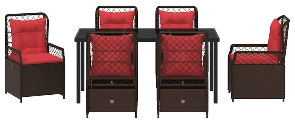 Conjunto de Jantar de Jardim 7 Peças Castanho em Rattan Poliéster