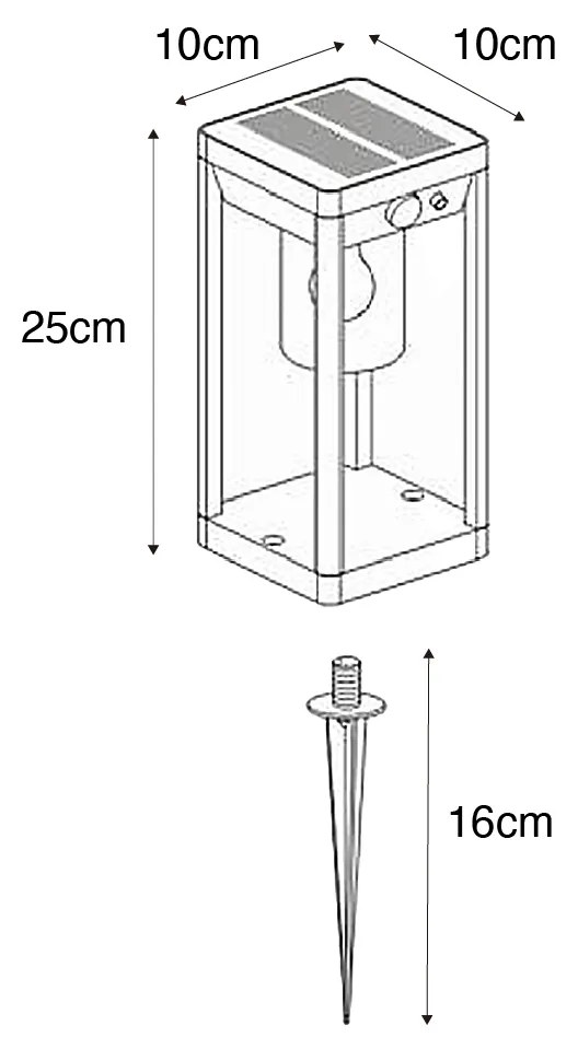 Candeeiro de pé exterior cinzento escuro 25 cm com luz regulável e sensor solar - Sonne