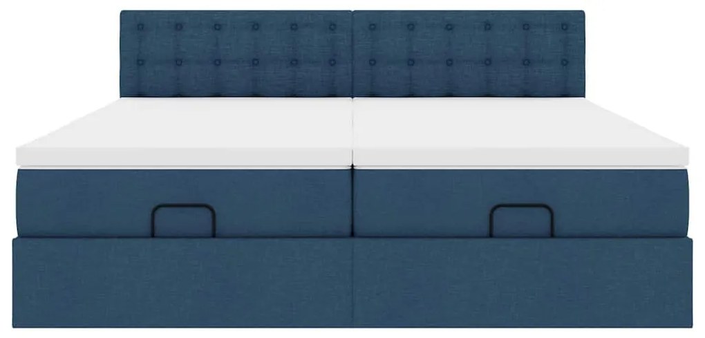 Estrutura de cama otomana com colchões 180x200cm tecido azul