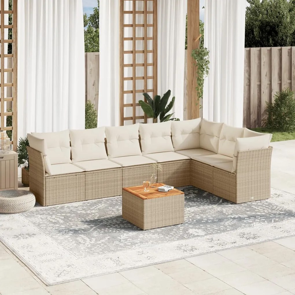 vidaXL 8 pcs conjunto de sofás p/ jardim com almofadões vime PE bege