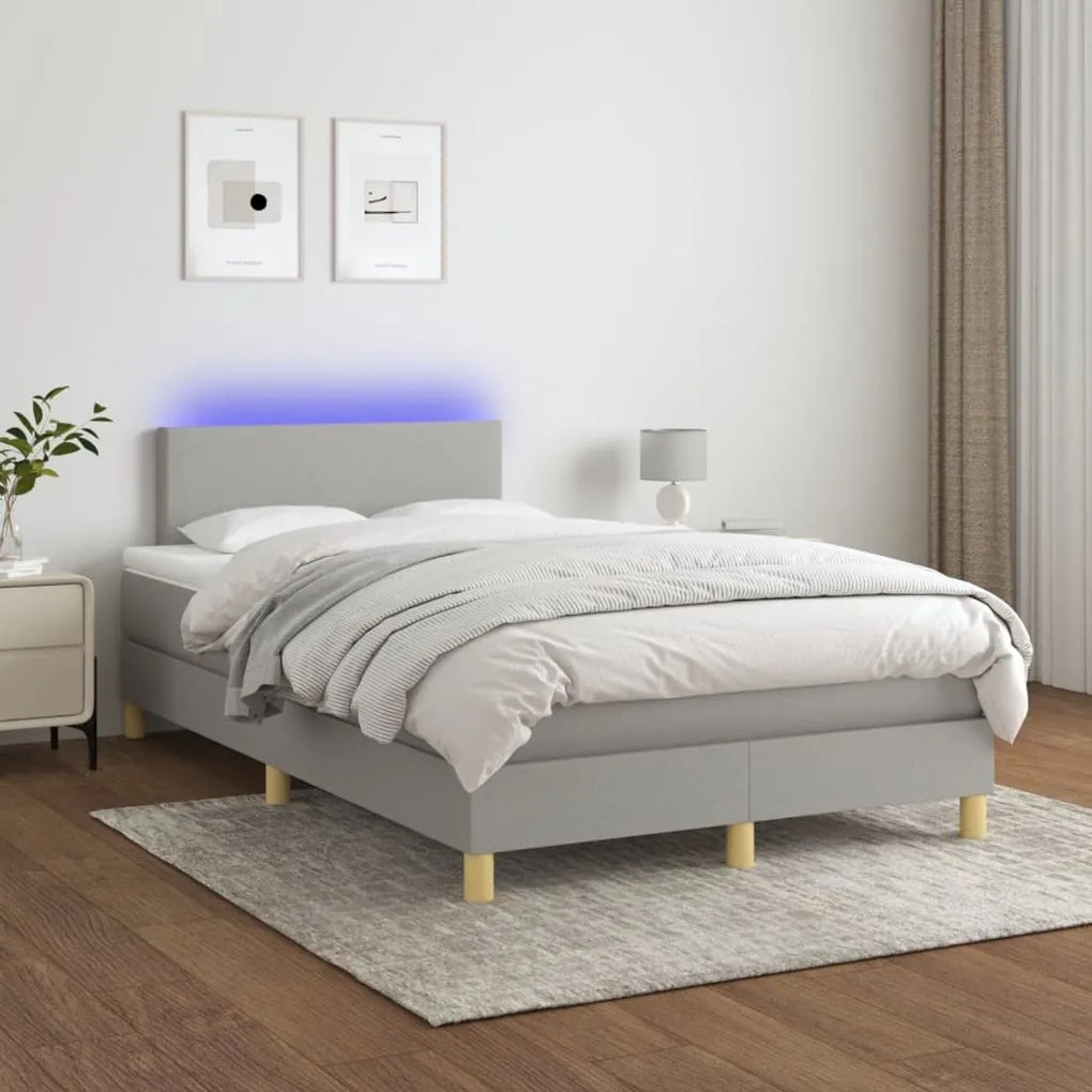 3133541 vidaXL Cama box spring c/ colchão e LED 120x200 cm tecido cinza-claro