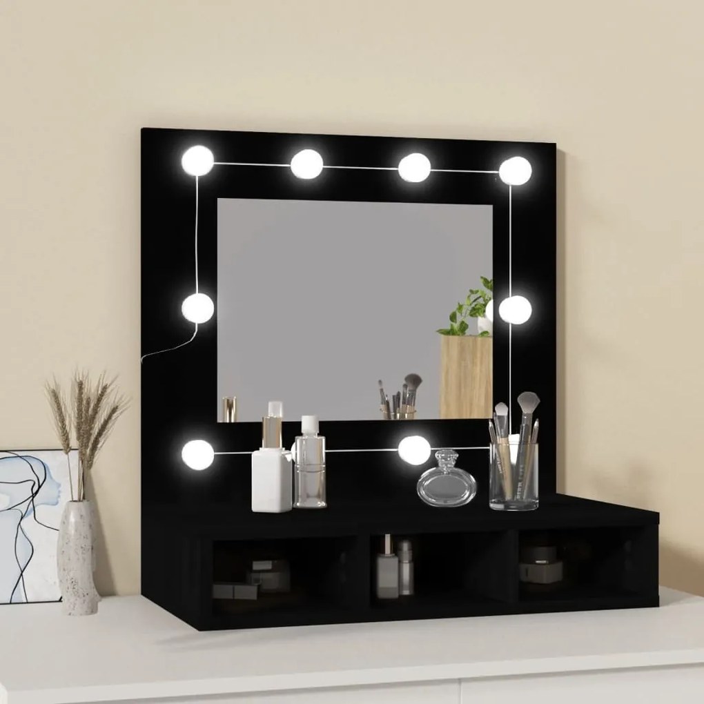 Toucador de Parede com Luzes LED - 60x31,5x62 cm - Cor Preto