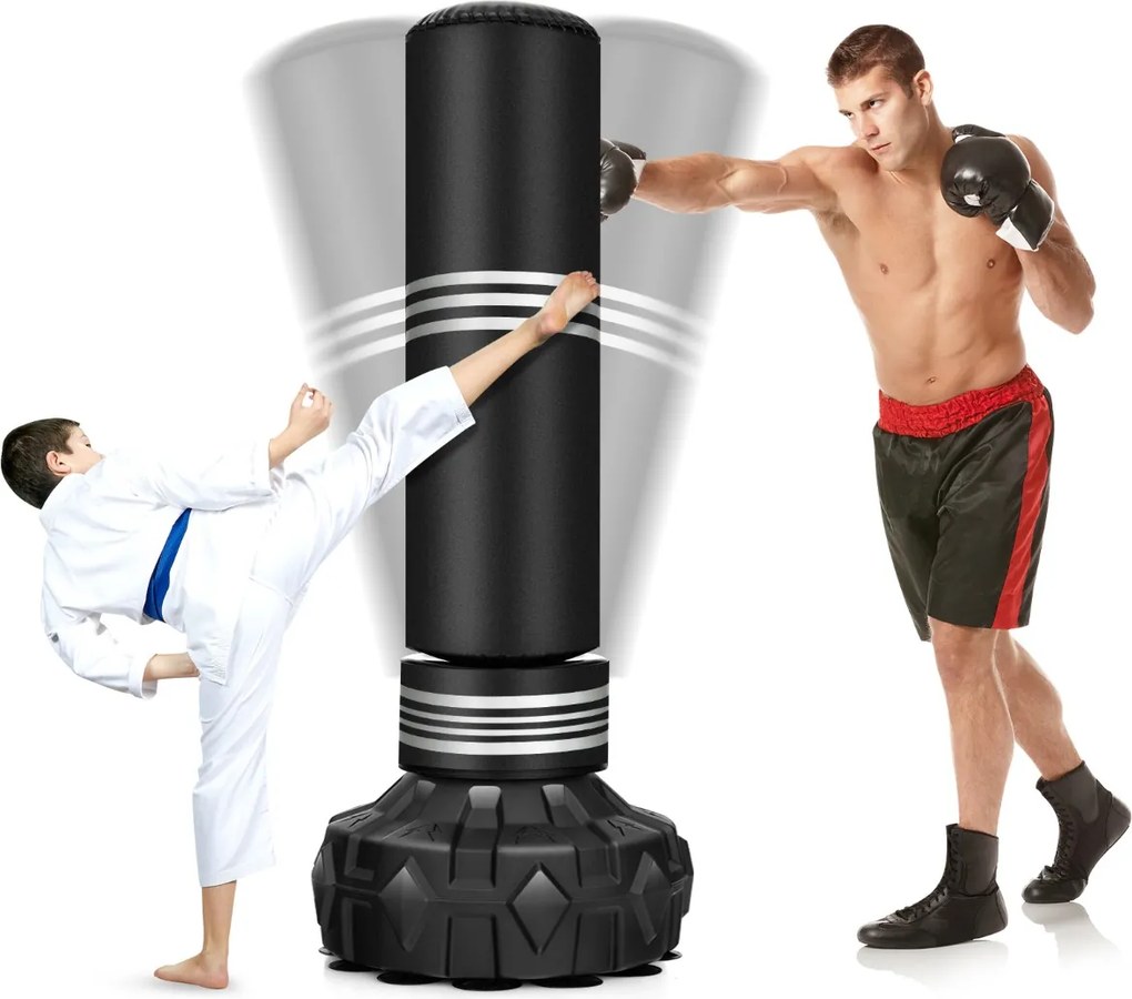 Saco de boxe 48 cm x 48 cm x 170 cm resistente a rasgos com rebote rápido e base com ventosa para adultos, jovens e crianças para uso doméstico Preto