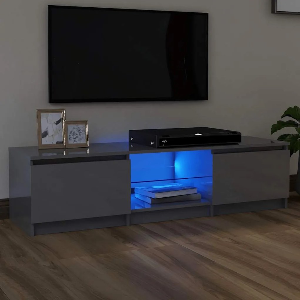 vidaXL Móvel de TV com luzes LED 140x40x36 cm cinzento brilhante