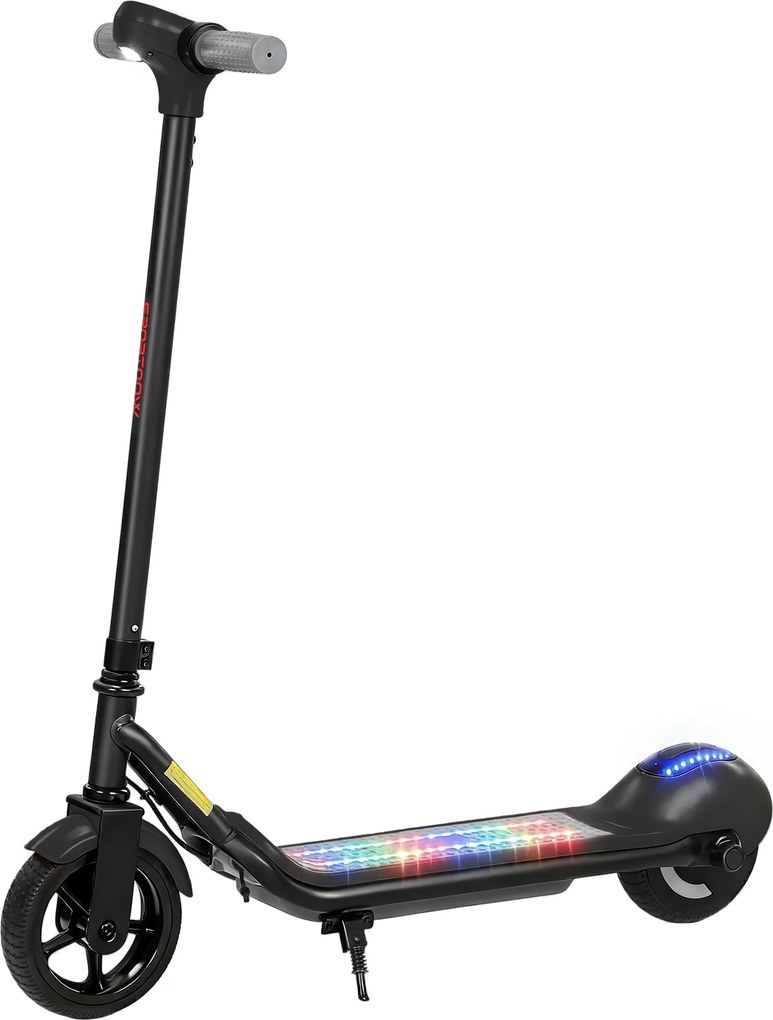 SPORTNOW Trotinete elétrica crianças 6-14 anos, ecrã LED, luzes RGB, pneus 16,51 cm, velocidade 10 km/h, arranque por impulso, preto | Aosom Portugal