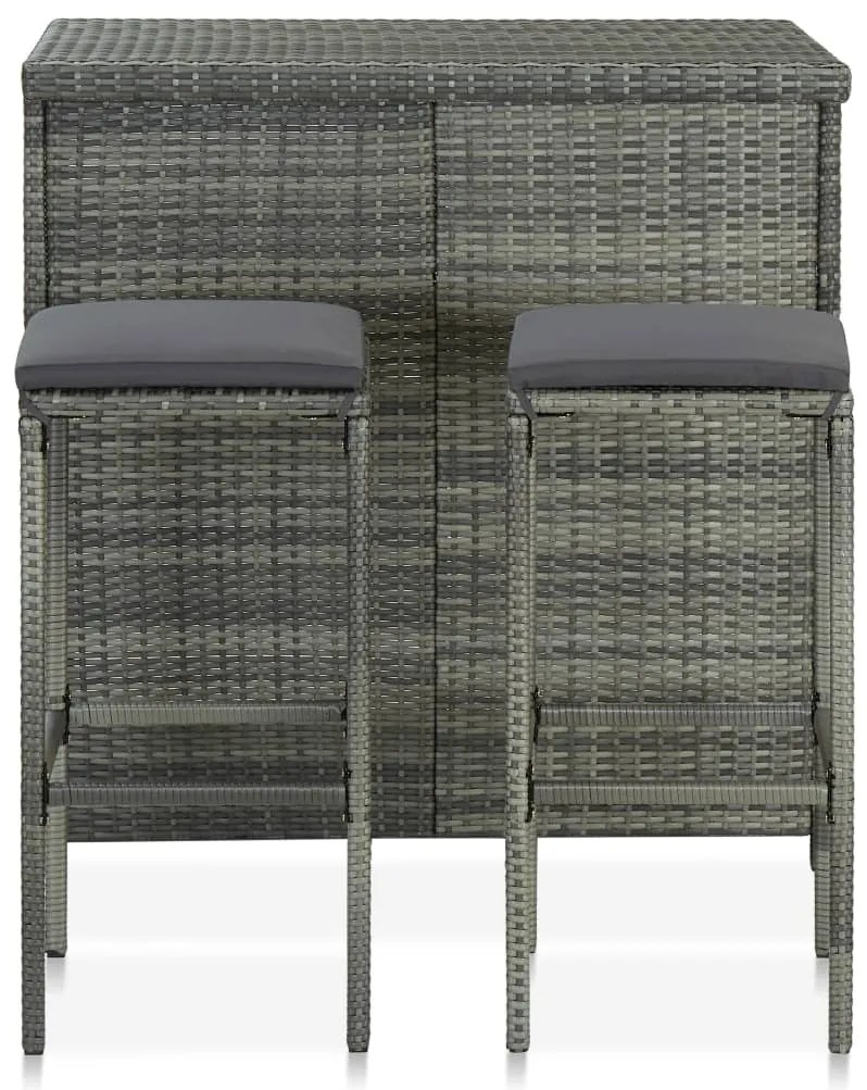 3 pcs conjunto de bar vime PE cinzento