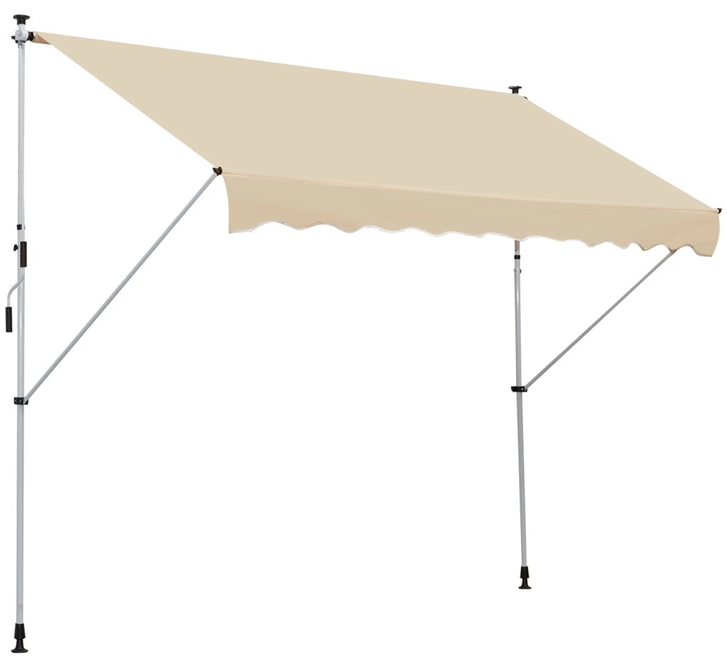 Outsunny Toldo Portátil Pátio Varanda 3x1,5m Toldo Manual Dobrável de Alumínio Altura Regulável com Manivela para Terraço Jardim Bege