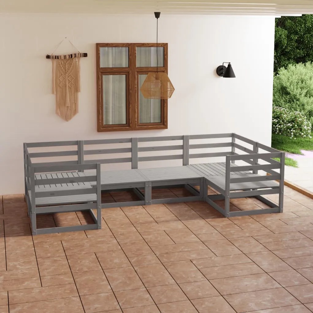 6 pcs conjunto lounge de jardim pinho maciço