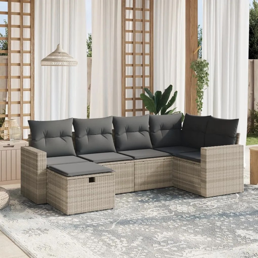 6 pcs conj. sofás jardim com almofadões vime PE cinzento-claro