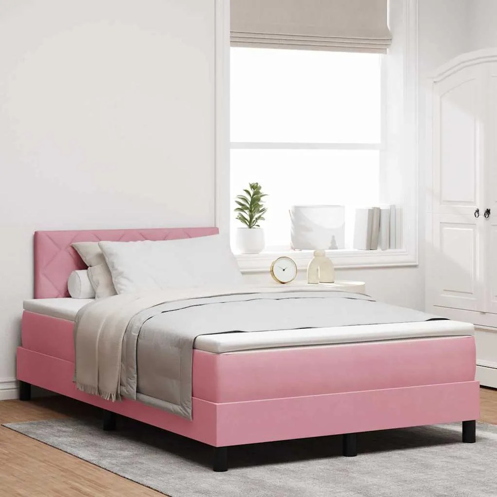 vidaXL Cama Box Spring LED com colchão Rosa 120 x 200 cm Veludo